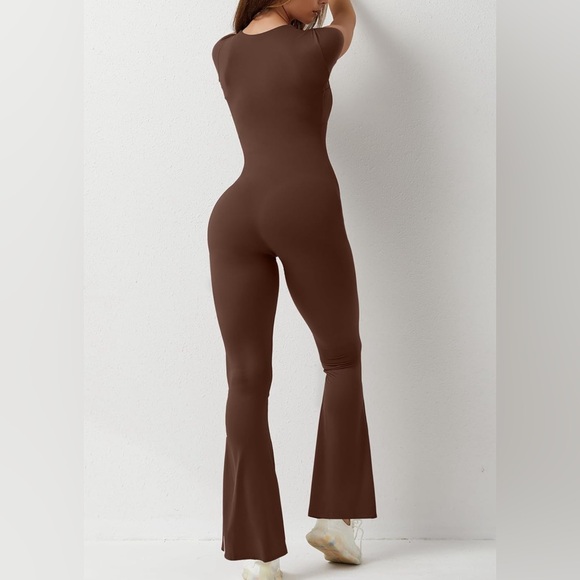 2 Flare Jumpsuits Short Sleeve Square Neck Bodycon Full Length Playsuit - Picture 5 of 9